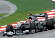 Grey AMG Petronas Mercedes racing car at the Formula 1 Malaysian Grand Prix