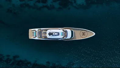 Aerial view of O'Rea, a striking superyacht from Golden Yachts, with a commanding exterior.