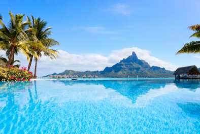 View over crystal clean water on an island in Polynesia